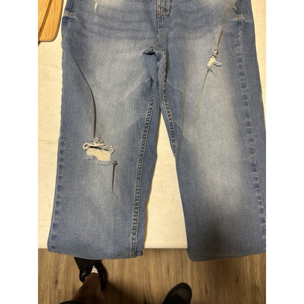 Free Planet Jeans MENS 32W X 30 Blue DENIM STRETCH LIGHT WASH DISTRESSED